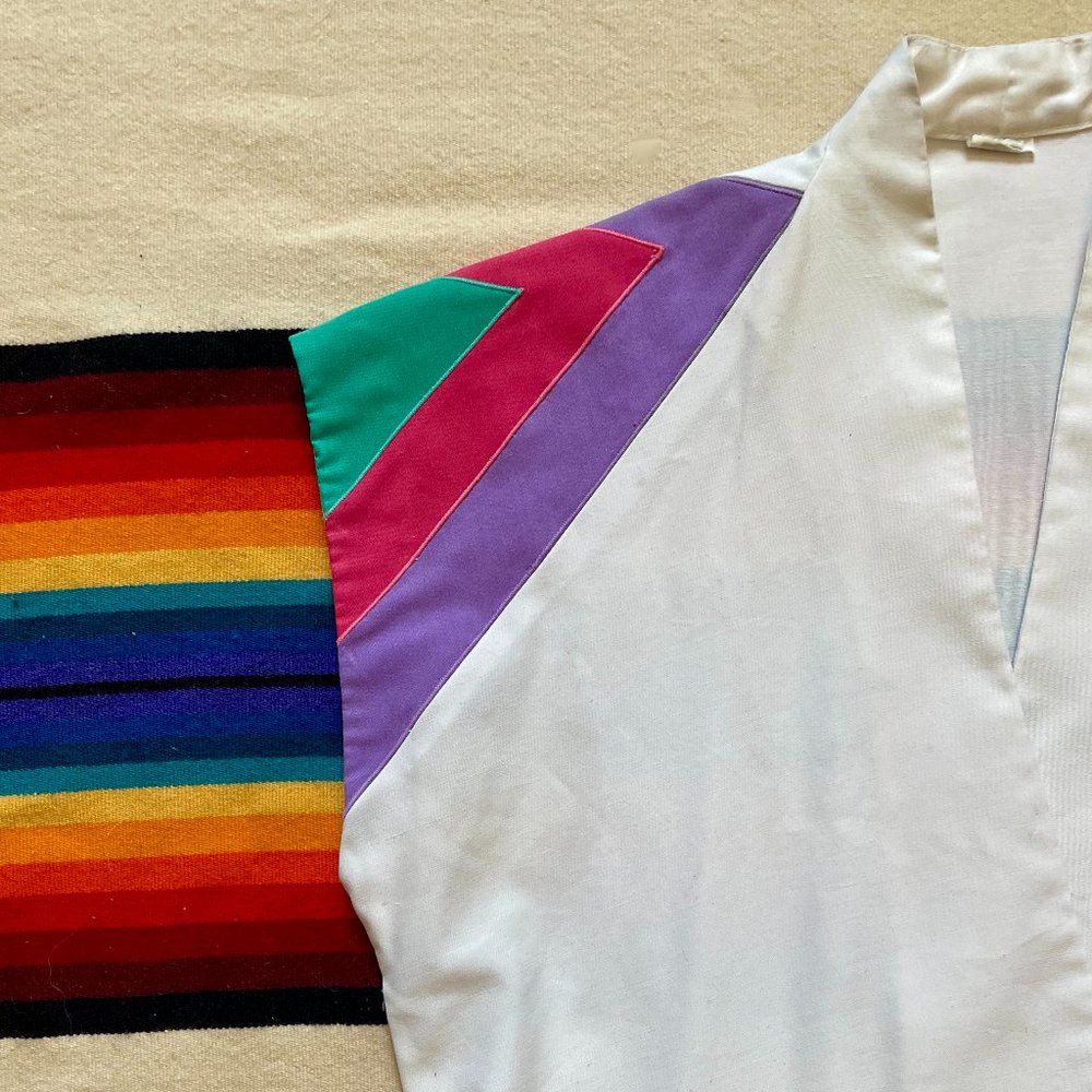 70s - 80s Vintage White Faux Wrap A-Line Dress